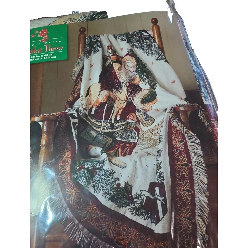 Crown Craft Made for Mervyns triple woven cotton throw old time santa 48
